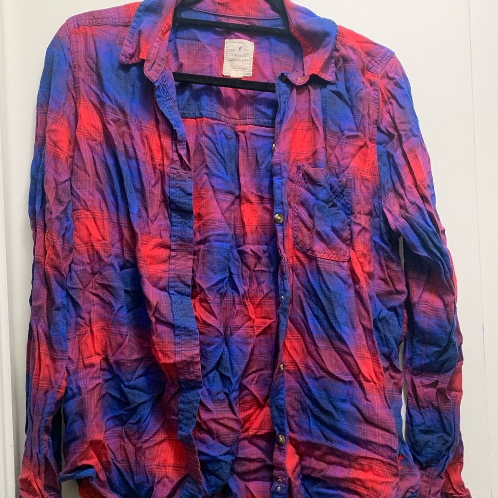 American Eagle Outfitters Red and Blue Plaid Shirt